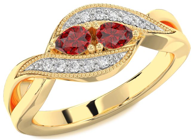 Diamond Ruby Gold Pear Two Stone Birthstone Ring