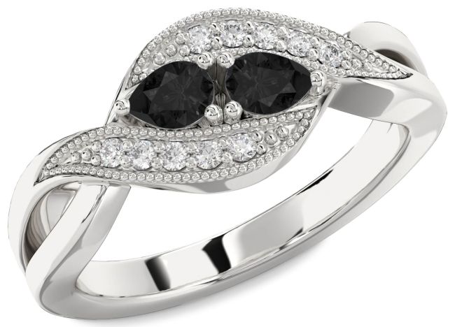 Black Diamond Platinum Pear Two Stone Ring