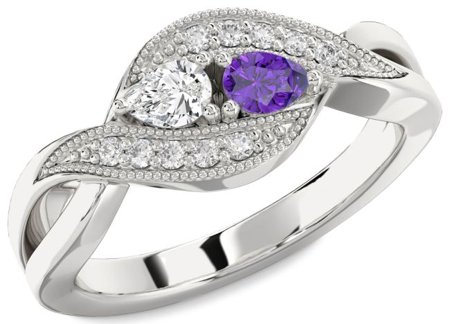Diamond Silver Pear Two Stone Promise Ring