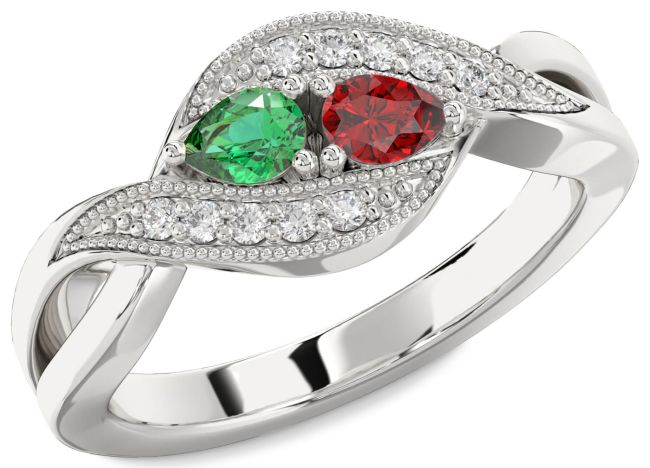 Diamond Silver Pear Two Stone Promise Ring
