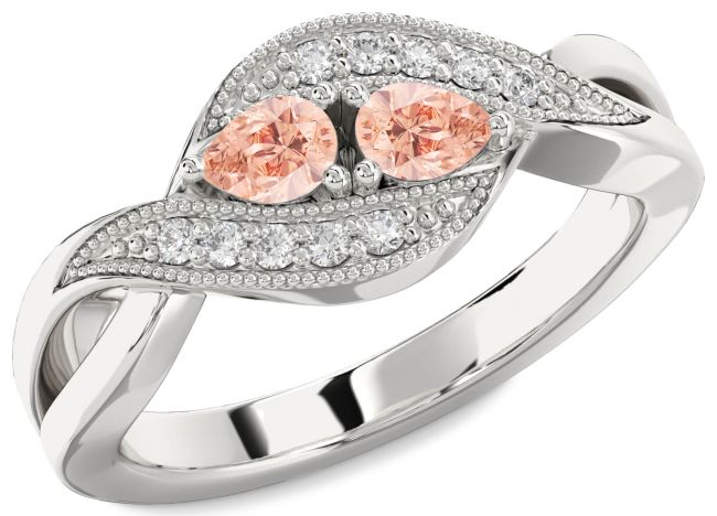 Diamond Morganite Platinum Pear Two Stone Ring