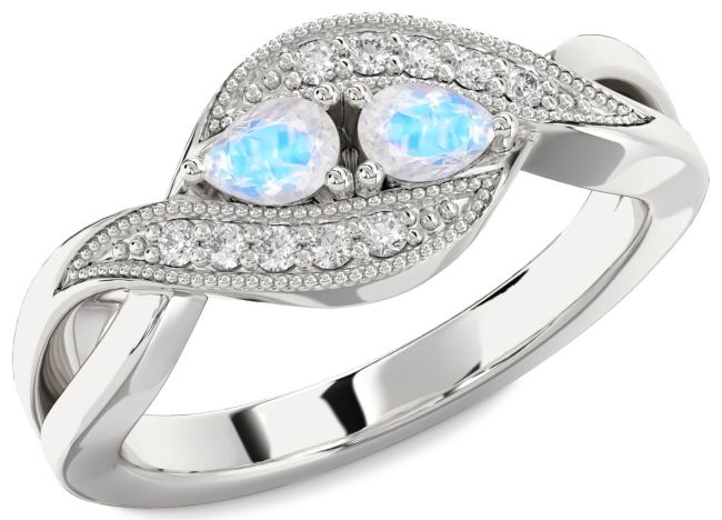 Diamond Moonstone White Gold Pear Two Stone Ring