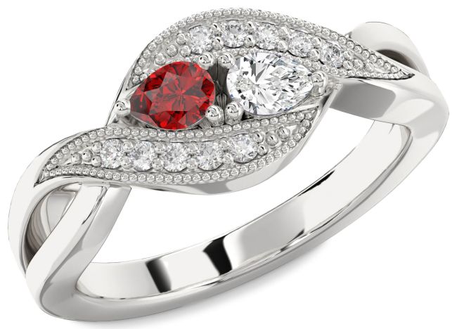 Diamond Silver Pear Two Stone Promise Ring