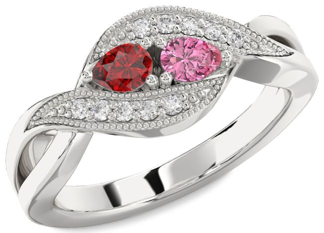 Diamond Silver Pear Two Stone Promise Ring