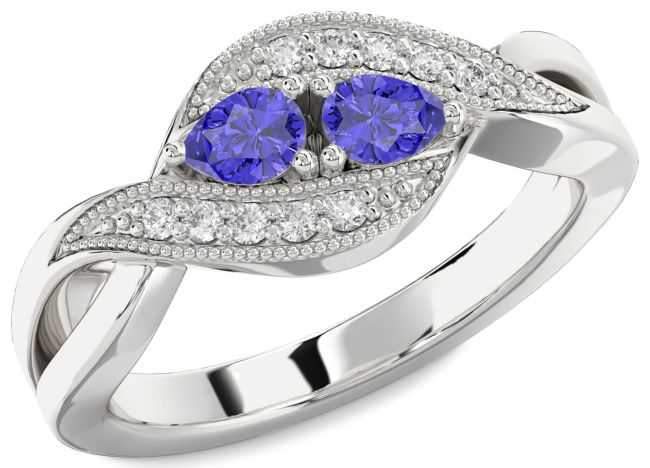 Diamond Tanzanite Platinum Pear Two Stone Ring