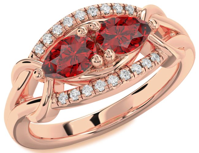 Diamond Ruby Rose Gold Pear Two Stone Birthstone Ring