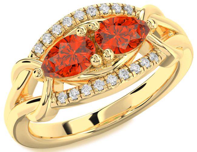 Diamond Fire Opal Gold Pear Two Stone Ring