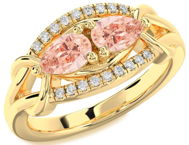 Diamond Morganite Gold Pear Two Stone Ring