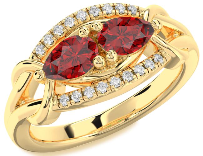 Diamond Ruby Gold Pear Two Stone Birthstone Ring