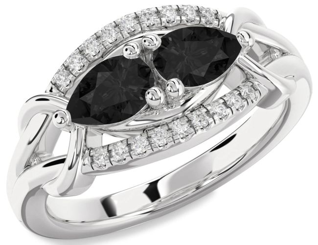Black Diamond Platinum Pear Two Stone Ring