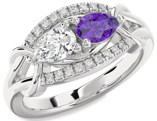Diamond Silver Pear Two Stone Promise Ring