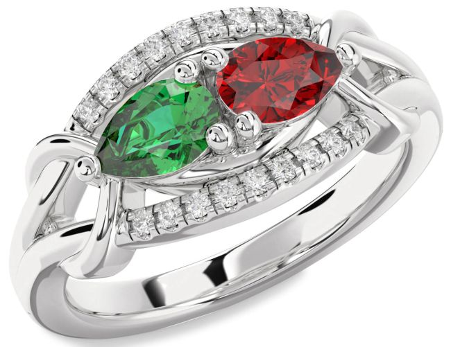 Diamond Silver Pear Two Stone Promise Ring