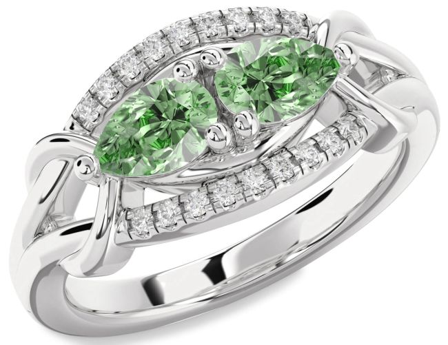 Green Diamond Platinum Pear Two Stone Ring
