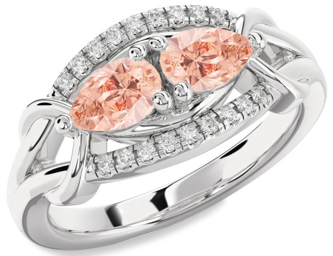 Diamond Morganite Platinum Pear Two Stone Ring