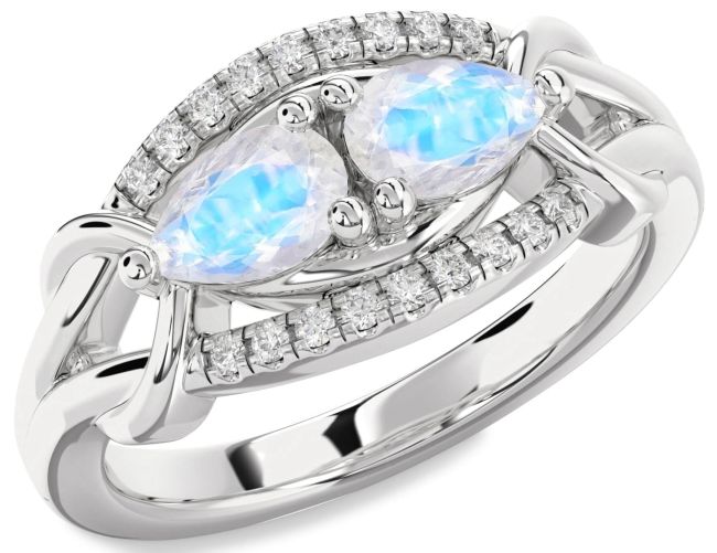 Diamond Moonstone Platinum Pear Two Stone Ring