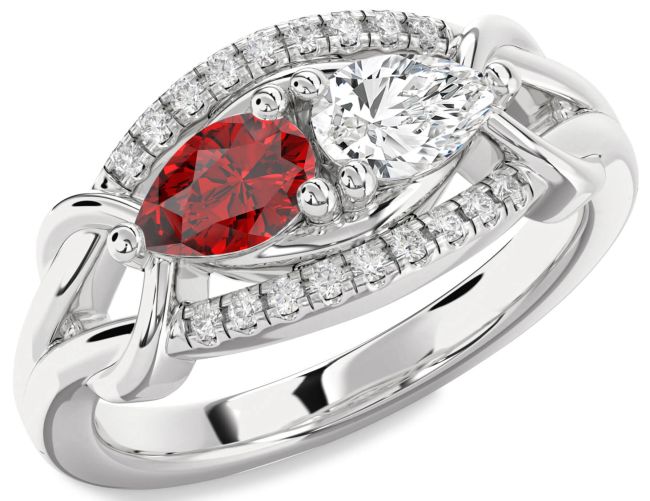 Diamond Silver Pear Two Stone Promise Ring