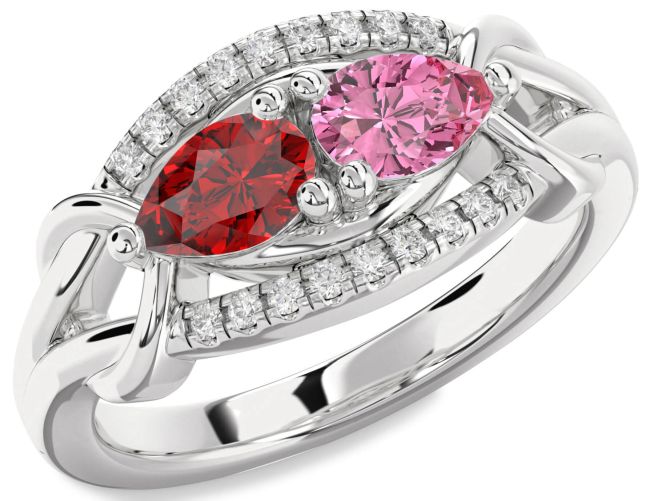 Diamond Silver Pear Two Stone Promise Ring