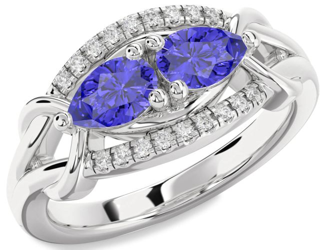Diamond Tanzanite Platinum Pear Two Stone Ring