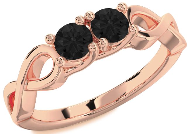 Black Diamond Rose Gold Infinity Round Two Stone Ring