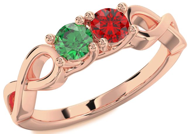 Rose Gold Silver Infinity Round Two Stone Promise Ring