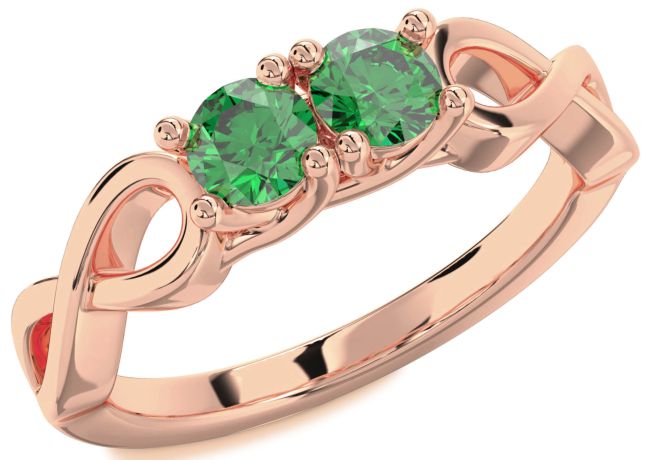 Emerald Rose Gold Infinity Round Two Stone Birthstone Ring