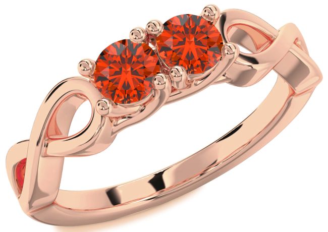 Fire Opal Rose Gold Silver Infinity Round Two Stone Ring