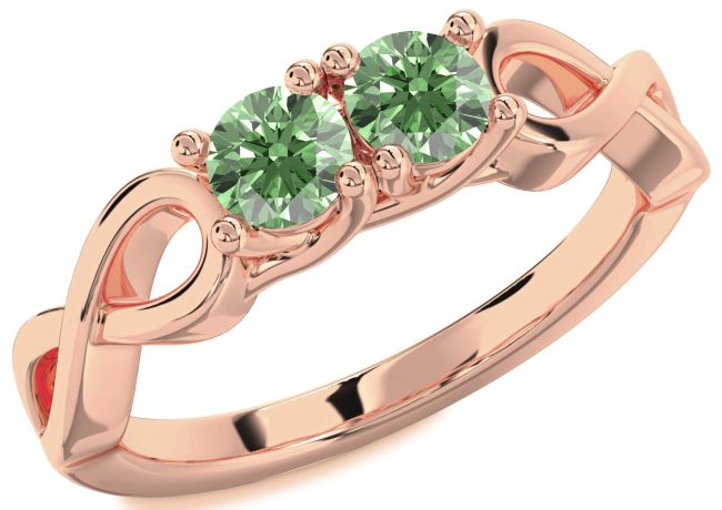 Green Diamond Rose Gold Infinity Round Two Stone Ring