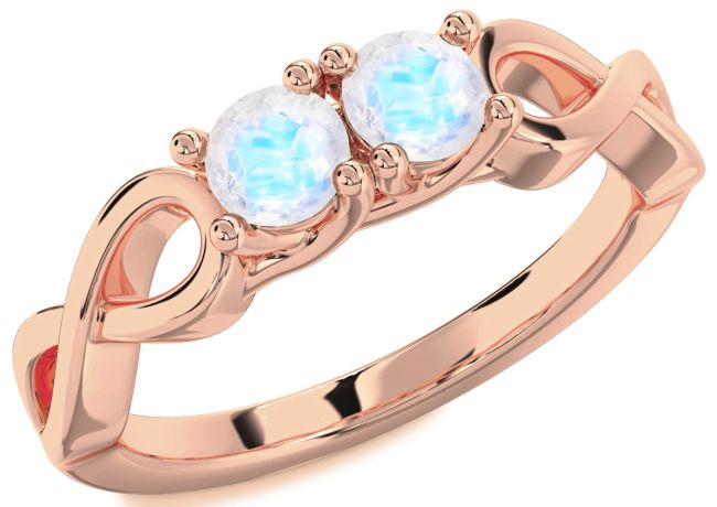 Moonstone Rose Gold Infinity Round Two Stone Ring