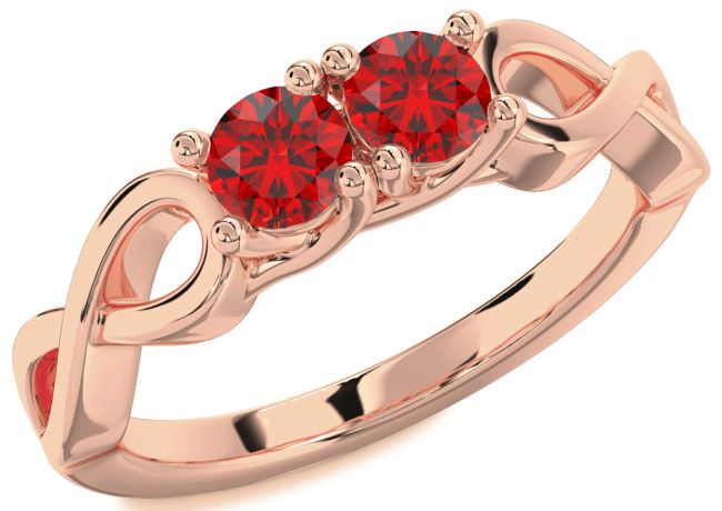 Ruby Rose Gold Infinity Round Two Stone Birthstone Ring