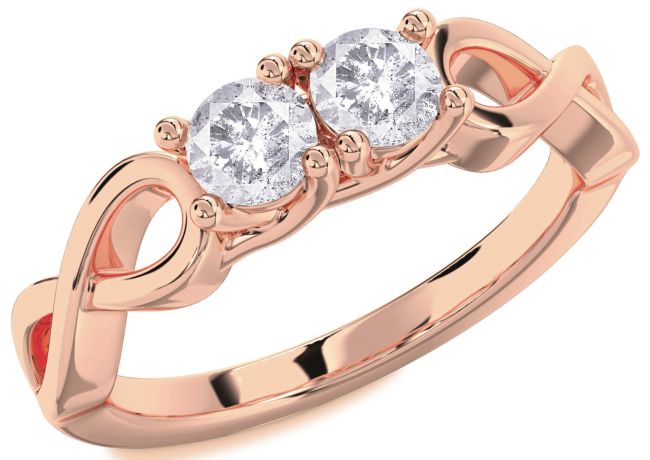 Salt & Pepper Diamond Rose Gold Silver Infinity Round Two Stone Ring