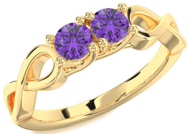 Amethyst Gold Infinity Round Two Stone Birthstone Ring