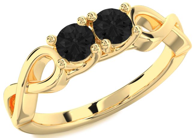 Black Diamond Gold Silver Infinity Round Two Stone Ring