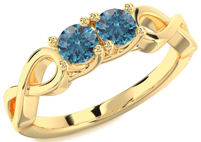 Blue Diamond Gold Infinity Round Two Stone Ring
