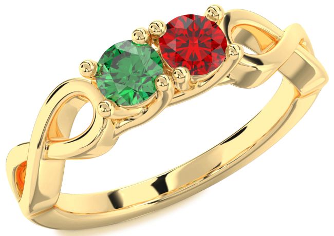 Gold Infinity Round Two Stone Promise Ring
