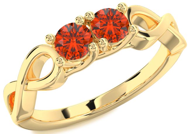 Fire Opal Gold Infinity Round Two Stone Ring