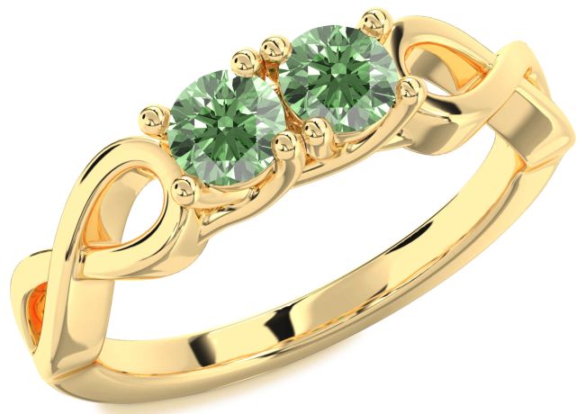 Green Diamond Gold Infinity Round Two Stone Ring