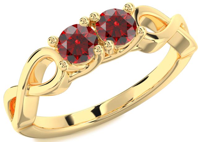 Garnet Gold Infinity Round Two Stone Birthstone Ring