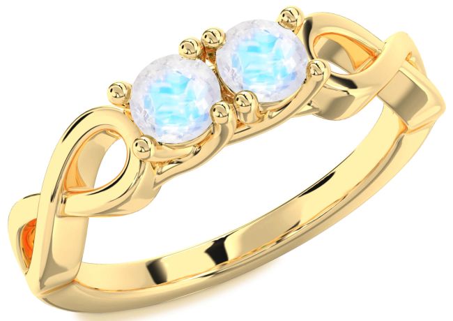 Moonstone Gold Silver Infinity Round Two Stone Ring