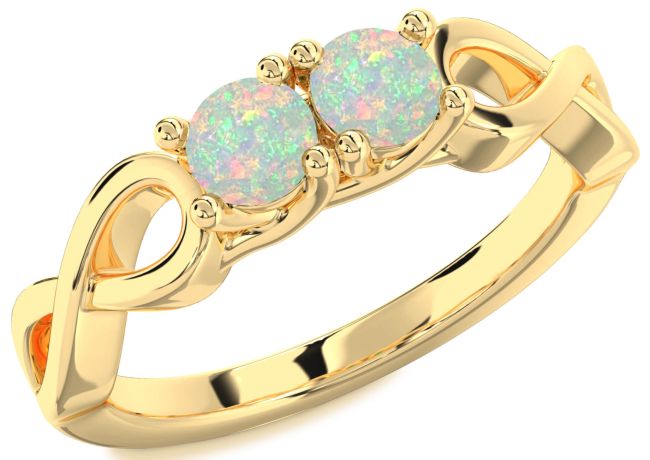 Opal Gold Silver Infinity Round Two Stone Birthstone Ring