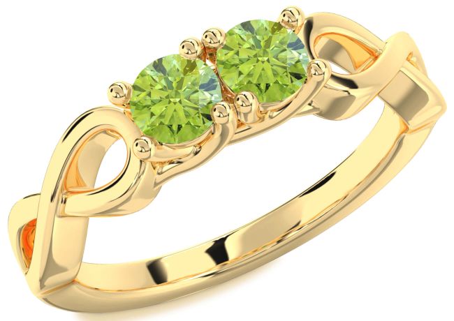 Peridot Gold Silver Infinity Round Two Stone Birthstone Ring