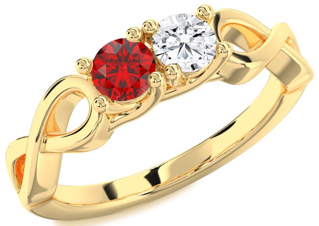 Gold Silver Infinity Round Two Stone Promise Ring