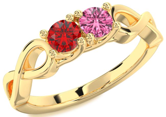 Gold Silver Infinity Round Two Stone Promise Ring
