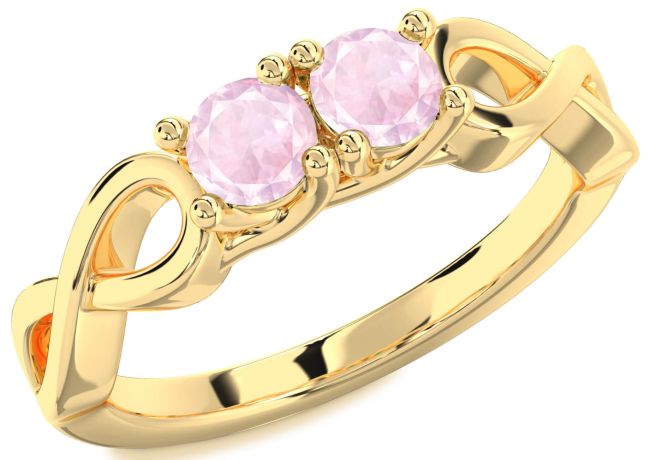 Rose Quartz Gold Infinity Round Two Stone Ring