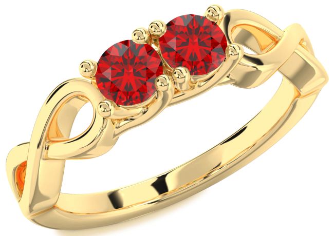 Ruby Gold Infinity Round Two Stone Birthstone Ring