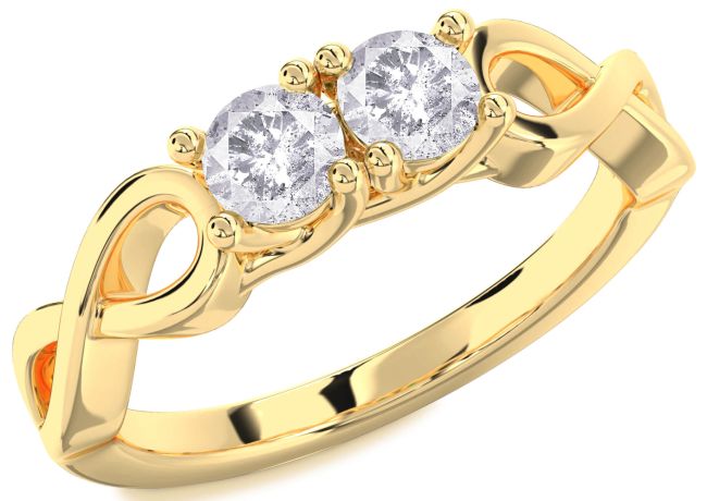 Salt & Pepper Diamond Gold Silver Infinity Round Two Stone Ring