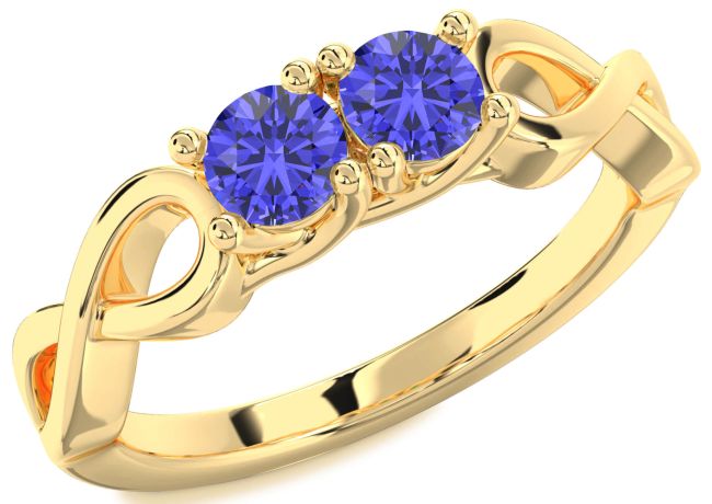 Tanzanite Gold Silver Infinity Round Two Stone Ring