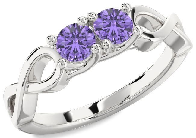 Alexandrite Silver Infinity Round Two Stone Birthstone Ring