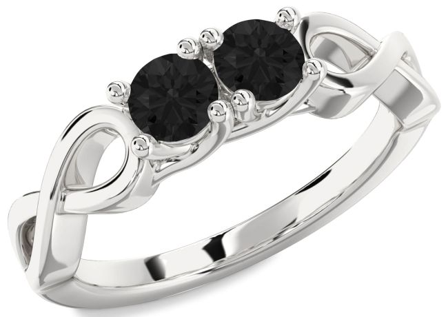 Black Diamond Platinum Infinity Round Two Stone Ring