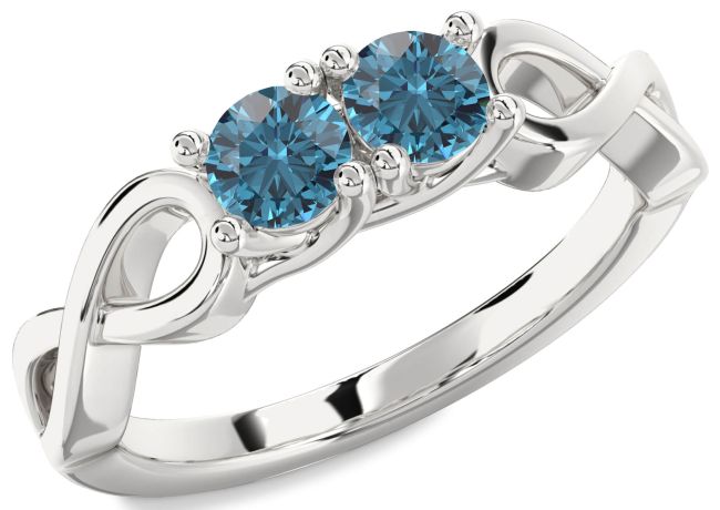 Blue Diamond Platinum Infinity Round Two Stone Ring