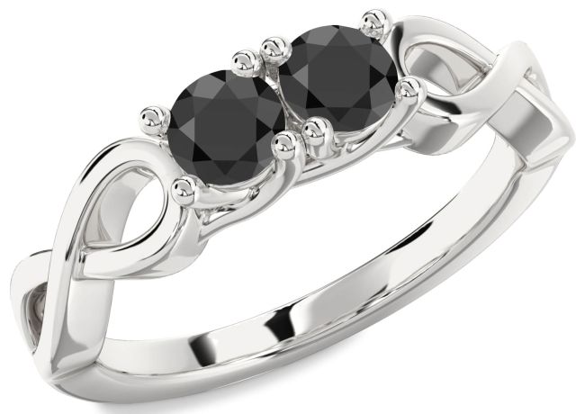 Black Onyx Silver Infinity Round Two Stone Ring